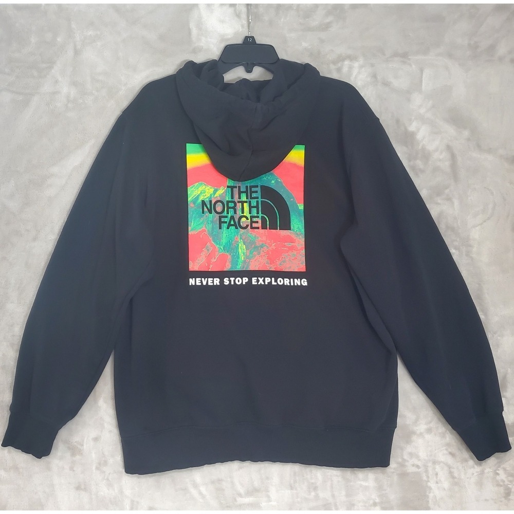 The North Face‎ Fleece Hoodie Mens XL Black Pullover Drawstring Colorful Graphic